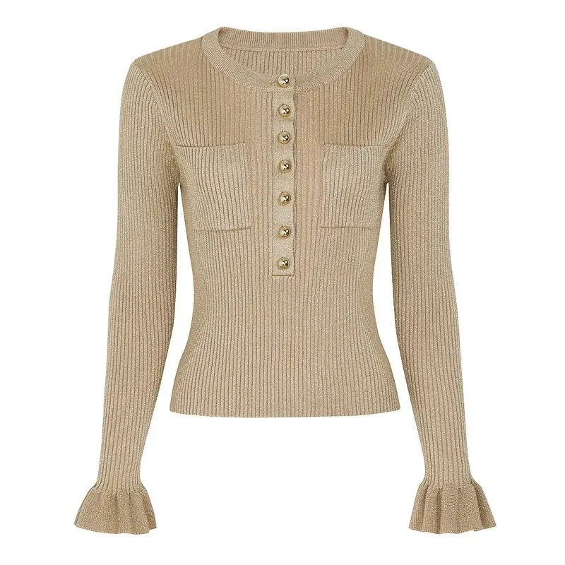 

Elegant Slim Fit Long Sleeve Knitted Top Women's Fashionable Trendy Waist-Cinching Spring Autumn New Arrival Knitwear