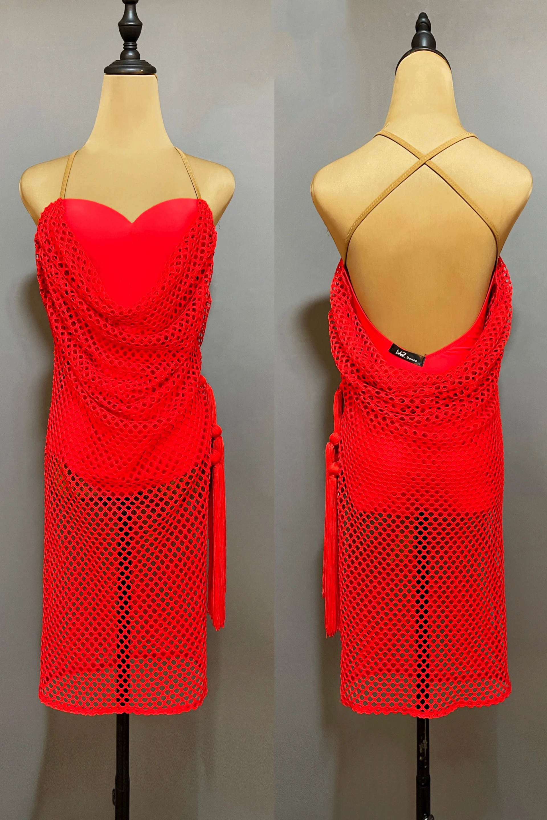 Vestido de competición de baile latino rojo para mujer, traje de actuación de Rumba, Tango, vestido de baile latino para adultos, vestido de flecos de Red Sexy, JL5609