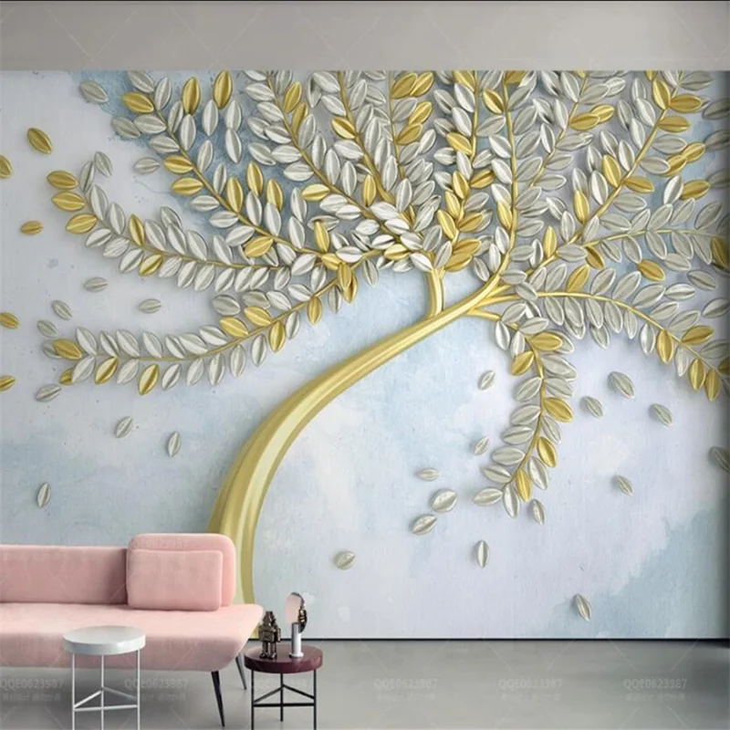 

beibehang Custom mural new Chinese style 3d обои rich tree sofa jewelry background wall luxury golden embossed a tree wallpaper