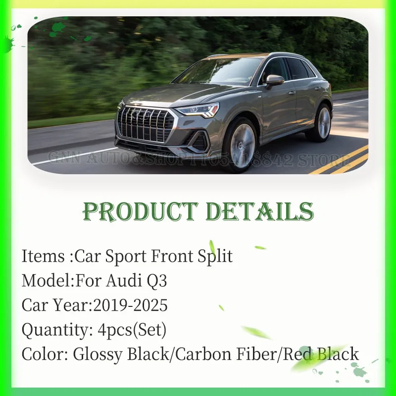 For Audi Q3 F3 2019-2025 Car Front Bumper Lip Lower Protector ABS Modification Splitter Bumper Reinforcement Decoration Body Kit view 2
