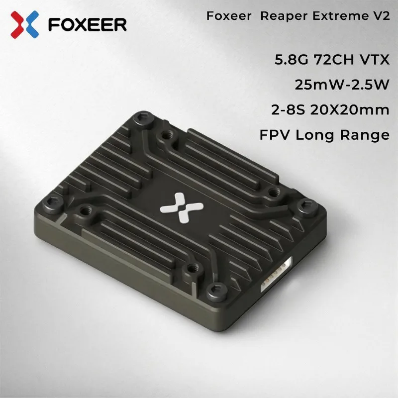 

Foxeer 5.8G Reaper Extreme V2 2.5W 72 каналов, режим Pitmode, 25мВт, 200мВт, 500мВт, 1.5Вт, 2.5Вт, регулируемый FPV VTX 2-8S 20X20мм для FPV-дронов дальнего радиуса действия