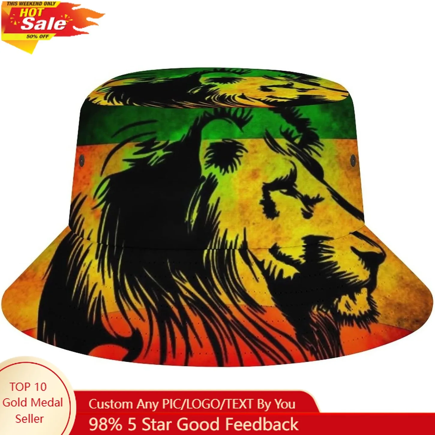 

Rasta Lion Jamaican Reggae Love Men's Women's Bucket Hat Summer Vacation Travel Beach Sun Hat Packable Lightweight Outdoor Hat