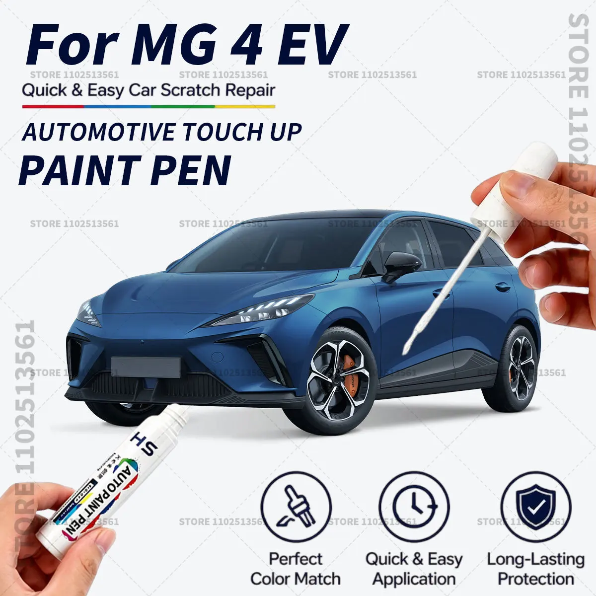 For MG 4 EV Quick Dry Car Touch Up Paint Pen Auto Scratch Repair Brush for Paint Chips Scratches and Scuffs White Silver Blue