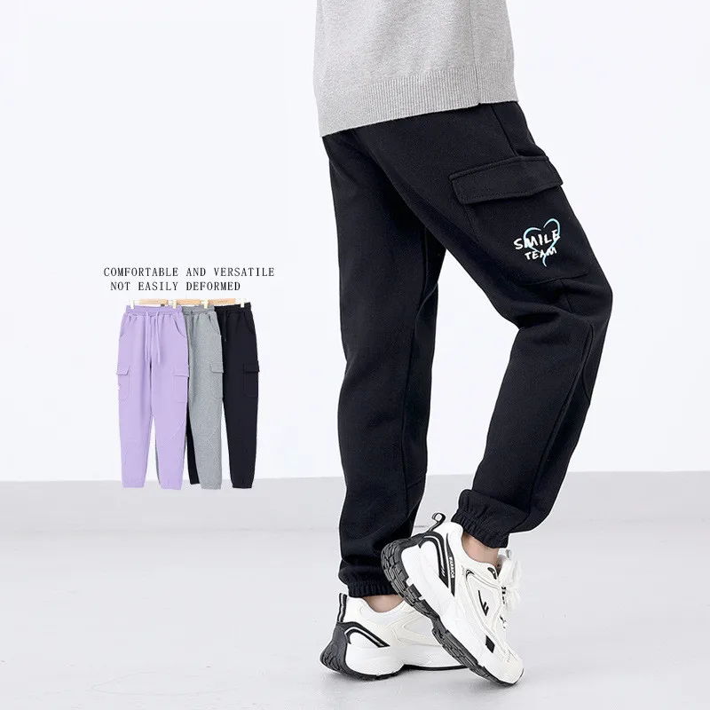 Girls Cargo Pants 2026 New Spring Autumn Kids Sport Casual Spliced Trousers For Children's 4-13 Years Sweatpants