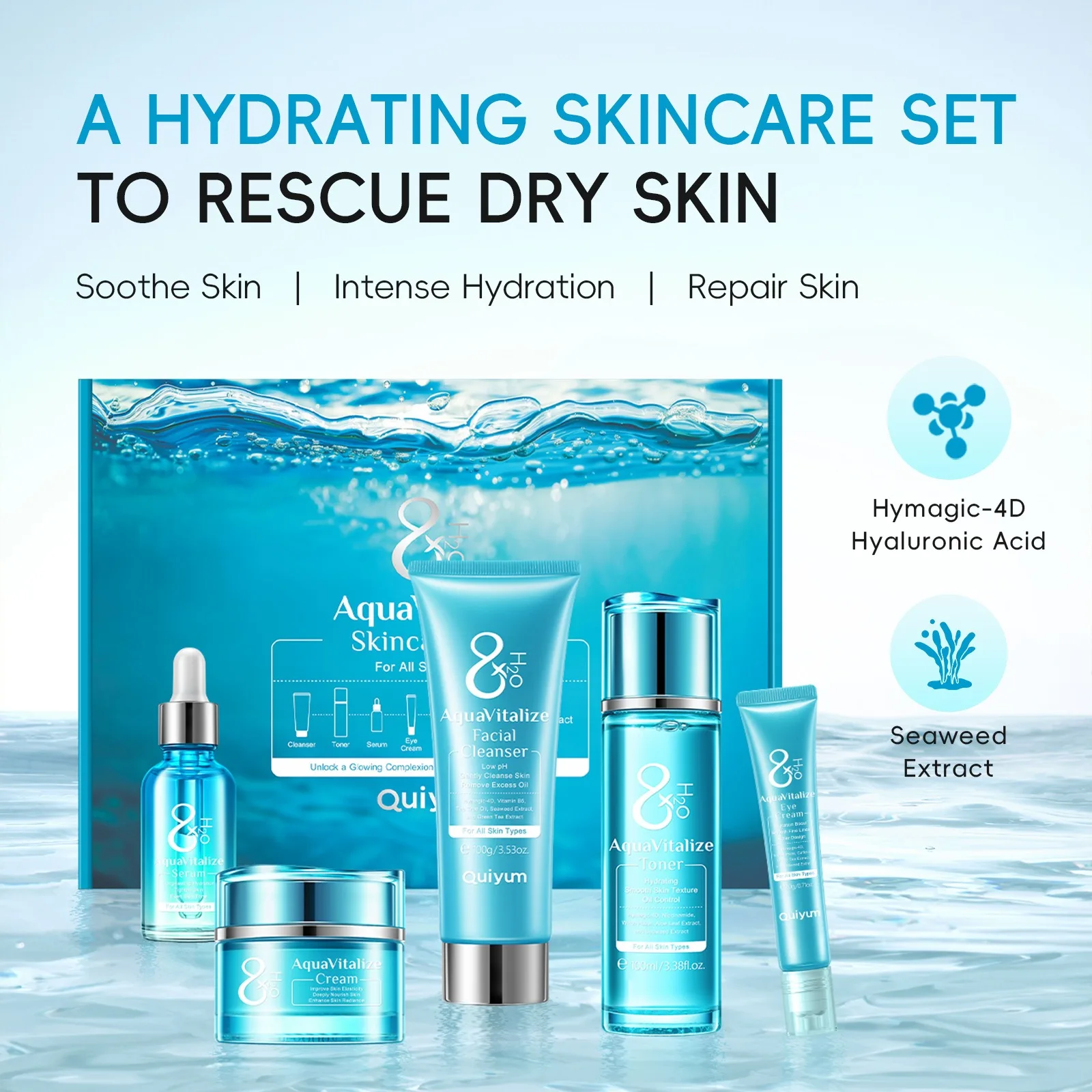 A HYDRATING SKINCARE SETTO RESCUE DRY SKIN Hydrating  Smooth Fine Lines  Skin Tone  Tighten Skin Soothe Skin Intense Hydration