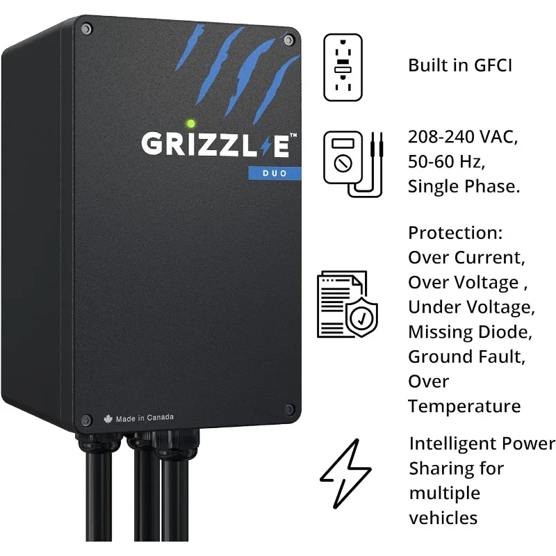 Grizzl-E Duo Level 2 Plug in EV Charger, Cabos Premium, até 40 Amp, 2 24 Pés