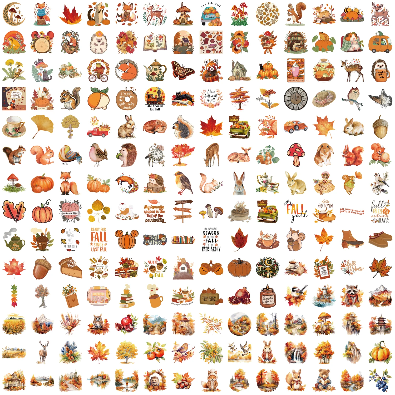 200Pcs Cute Watercolor Autumn Season Element Decoration Clipping Color PVC Stickers Aesthetic Stationery Kid Toy Learning Suppli