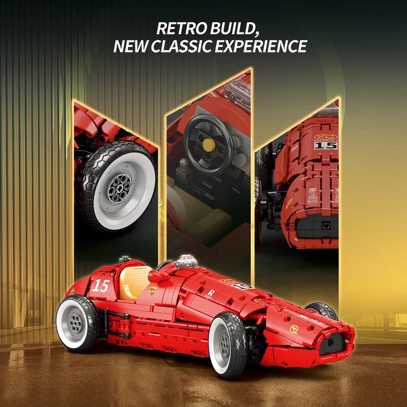 

1809PCS Retro Formula 500 Racing Car Building Blocks 1:8 Scale Car Model Bricks Desktop Ornament Kids DIY Toy Holiday Gifts