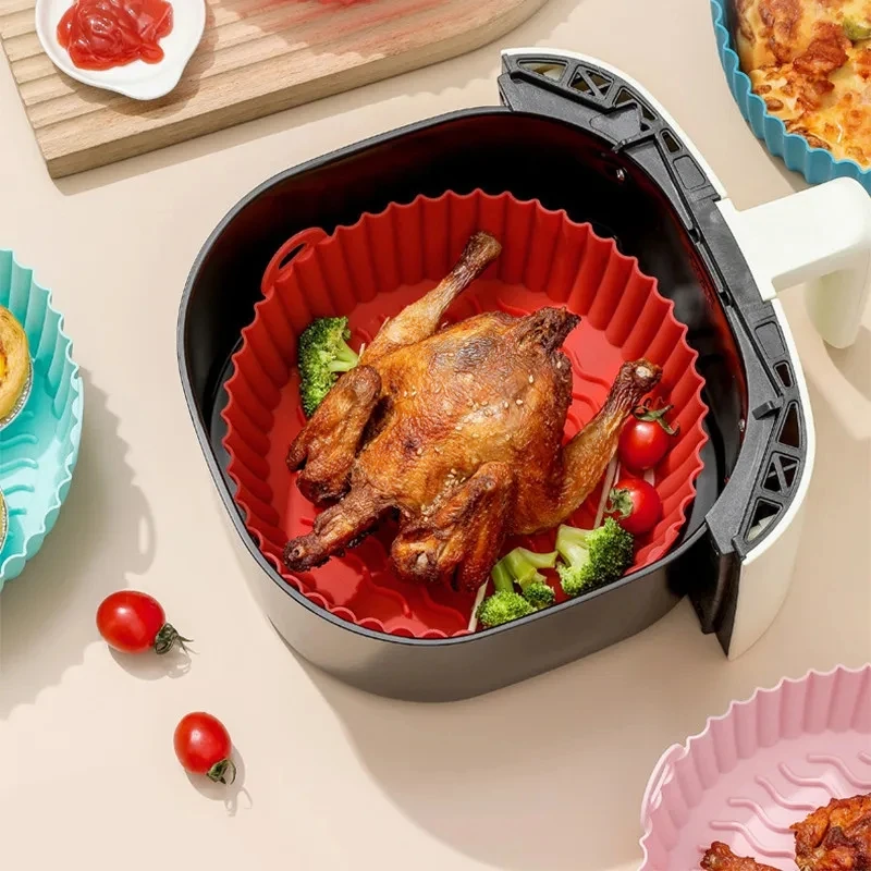 Silicone Basket Pot Tray Airfryer Liner For Air Fryer Reusable Container Accessories Pan Baking Mold Canister Shape Protector