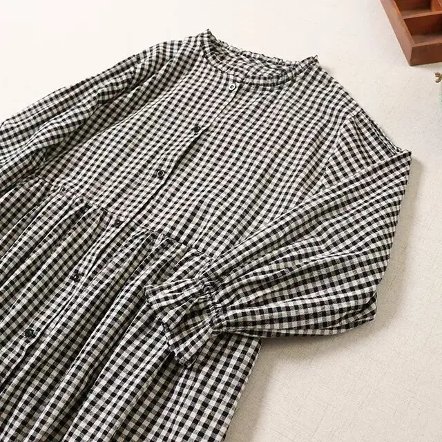 Autumnal Plaid Long Sve Dr Buttoned Sweet Japanese Sle Earlet Collar Open Cardigan Long Dr Forest System Women's F...