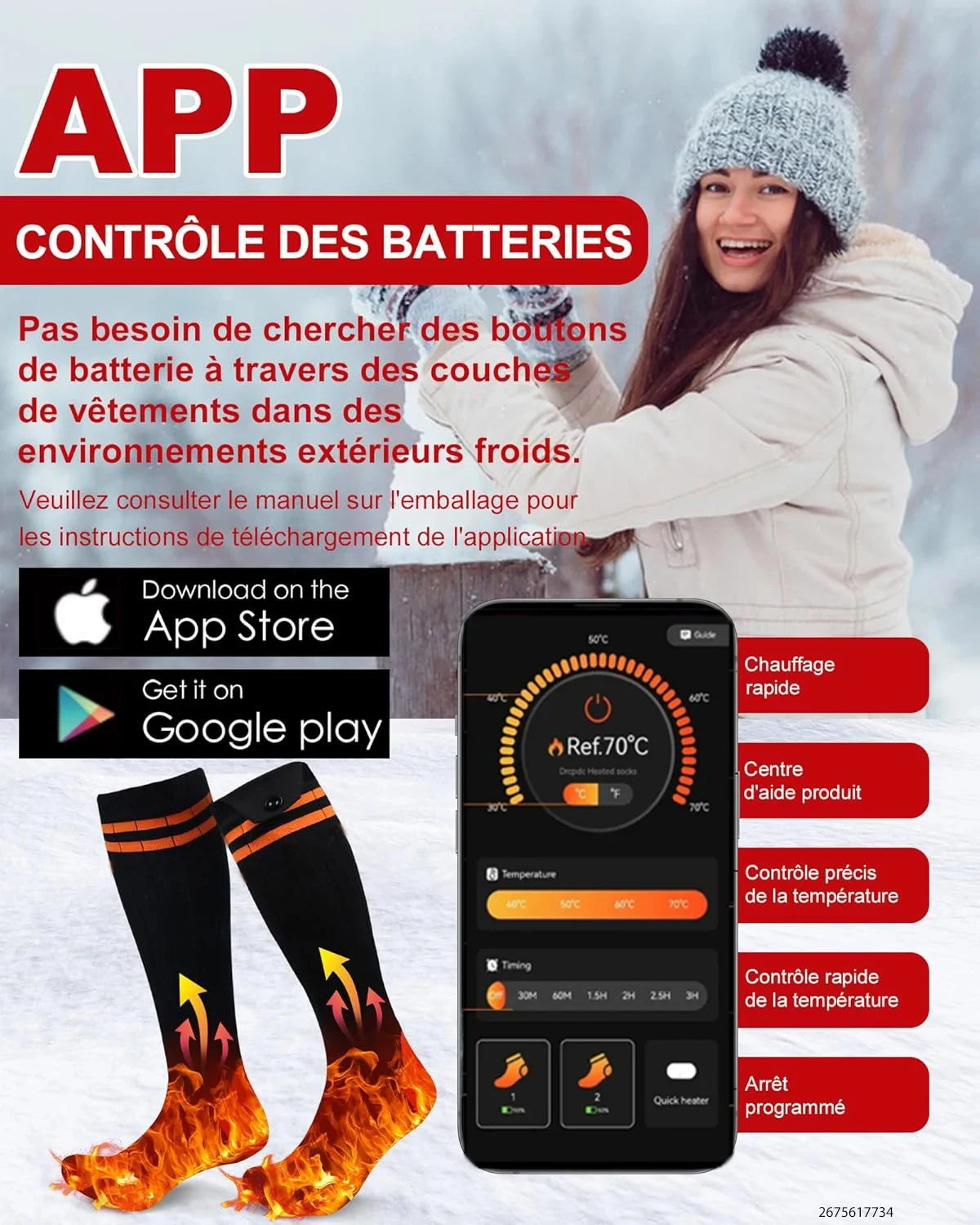 New APP Control Heated Socks 5000mah Battery Electric Heated Skiing Socks Winter Thermal Heated Foot Warmer Sport Socks