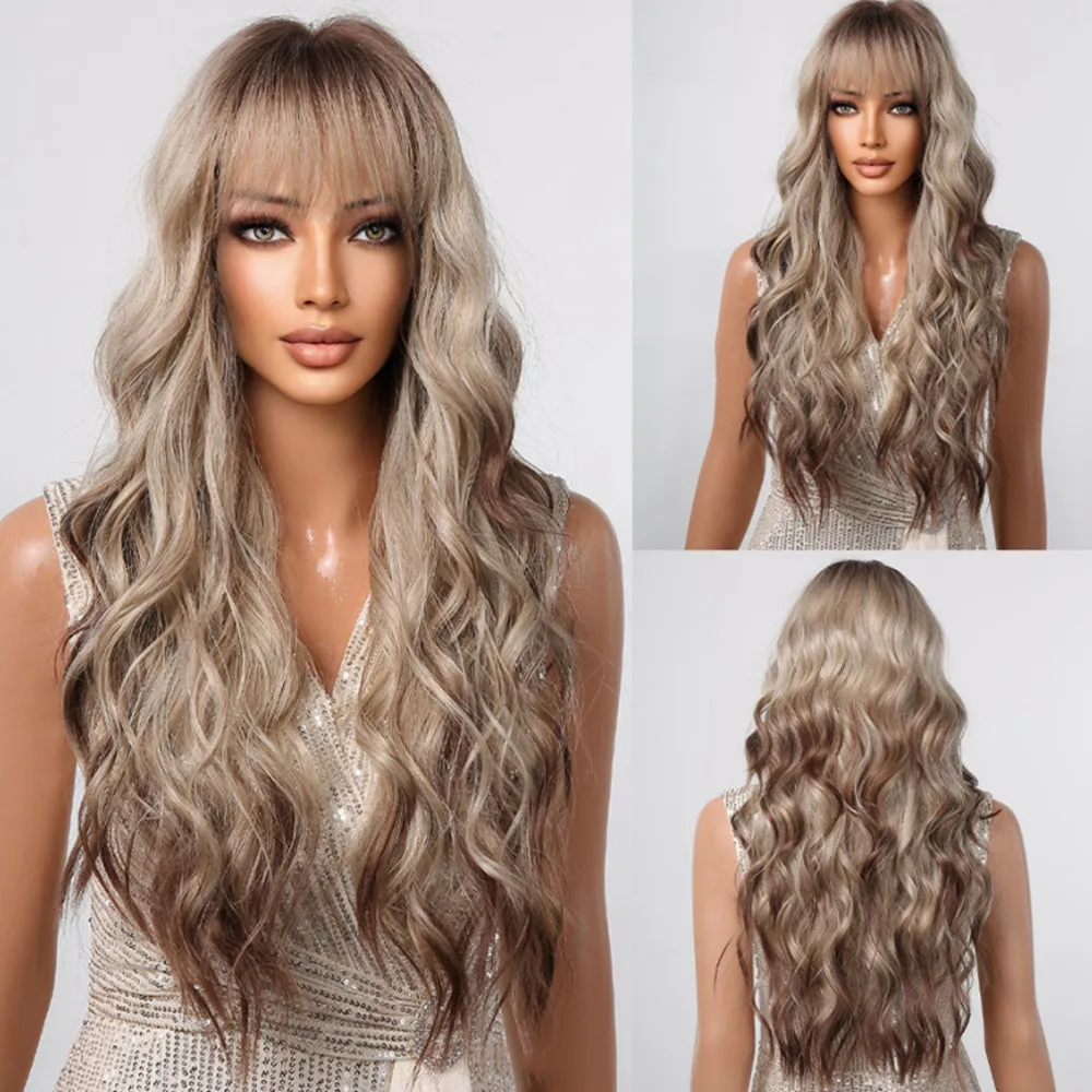 Allbell Magique Blaue Haarperücke mit Pony, lange gewellte synthetische Perücke, babyblaue lockige Perücke für Frauen, täglicher Partygebrauch, hitzebeständig – Detail 26
