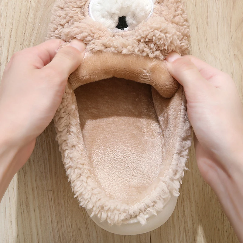 Cute Cartoon Bear Plush Slippers for Women 2024 Winter Warm Faux Fur Home Shoes Woman Thick Sole Non Slip Indoor Fluffy Slippers