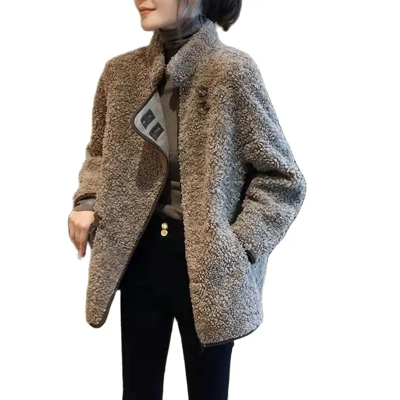 Manteau de fourrure en velours granulaire en peau d'agneau pour femmes, vestes en fausse fourrure pour femmes, veste décontractée, printemps, automne, mode, nouveau, 2024