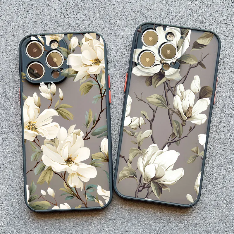 Etui na telefon Magnolia Flower do iPhone 13 12 11 Pro Max Mini 16 15 14 Plus Pro Max X XR XS SE2 8 7 Plus Wstrząsoodporne tylne pokrowce