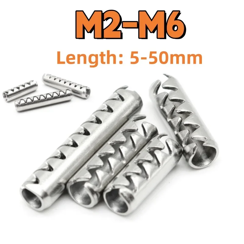 Serrated Pin M2 M2.5 M3 M4M5M6 304 Stainless Steel Open Elastic Pin Toothed Hollow Cylindrical Pin Car Key Blade Fixing Pin Bolt