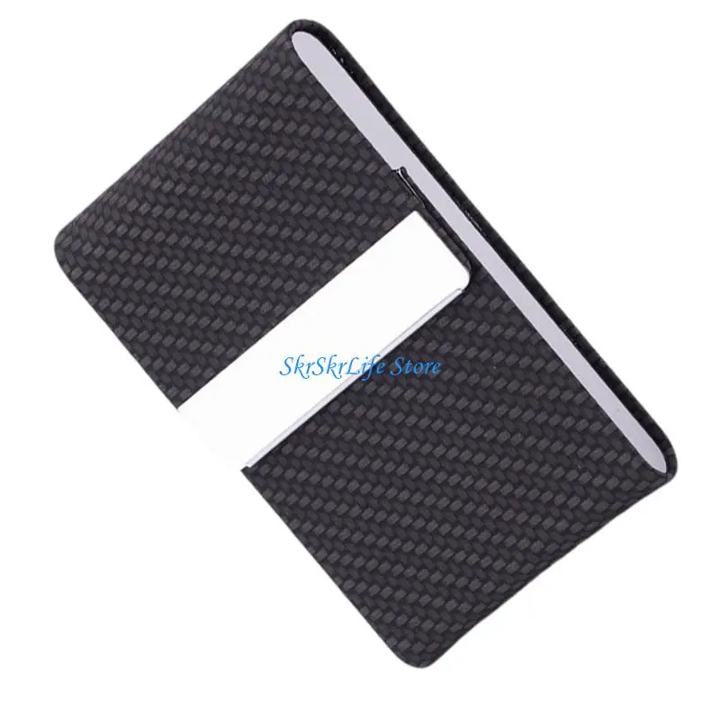 E65E Professional Stainless Steel Card Holder PU Leather Single Hand