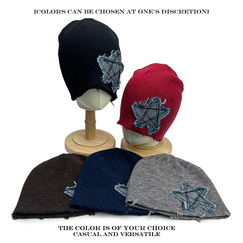 شخصية دافئة ريترو موضة بيني الشارع تنوعا ins عادية جديدة الرجال النساء الكورية بسيطة التصحيح الخماسية نجمة قبعات منسوجة #2