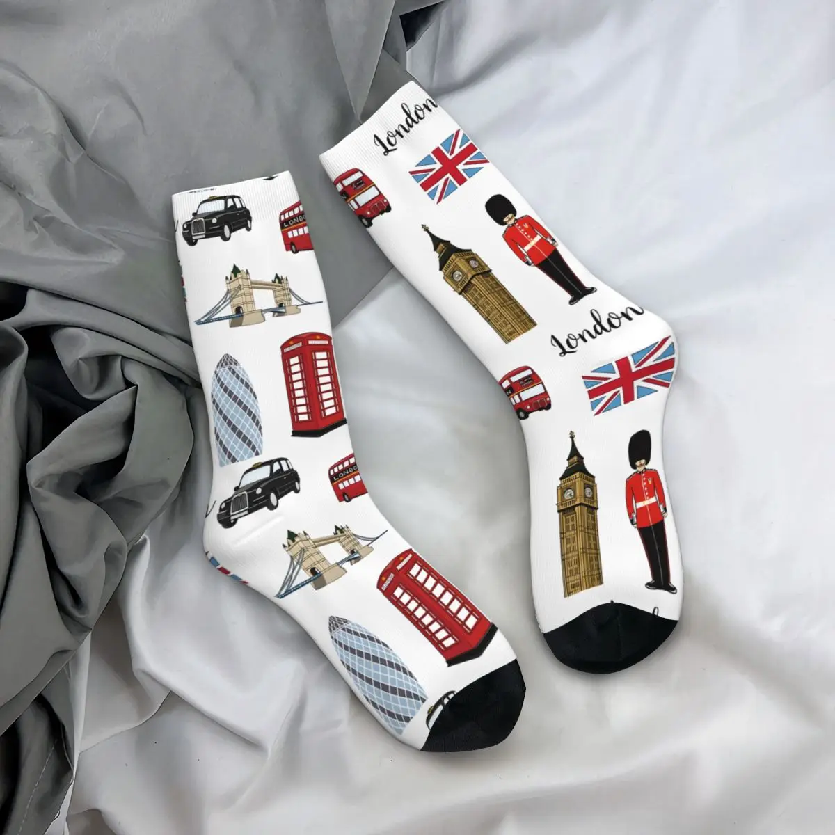 London England Sticker Set Big Ben Tower Bridge Sticker Men\'s Socks Retro Harajuku Europe Street Style Novelty Pattern Crew Sock