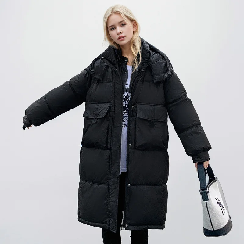 2024 New Winter Women Long Parkas Pockets Thick Warm Hooded Down Cotton Coat Female Loose Puffer Jackets Windproof Snow Overcoat