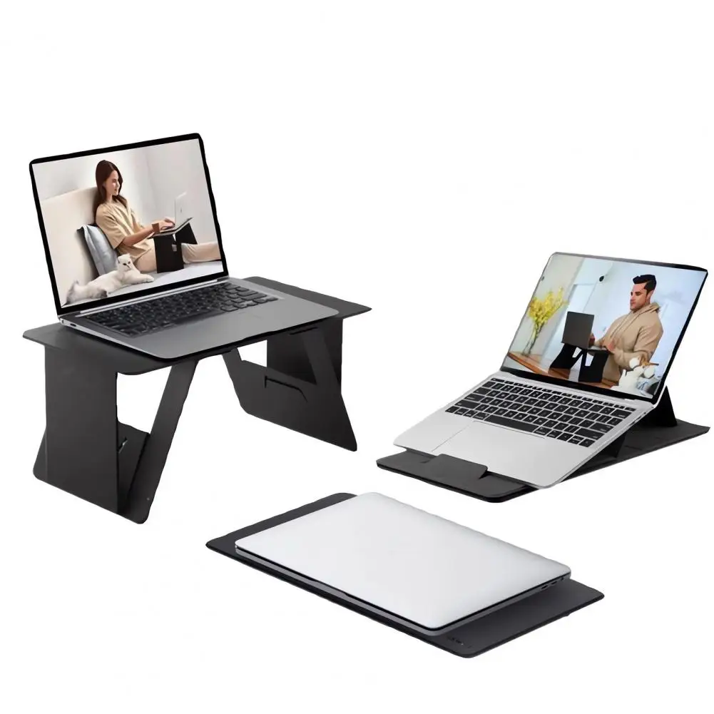 Support pour ordinateur portable en bois de faux cuir, support d'ordinateur pliable, réglable, petit, magnétique, bureau, lit