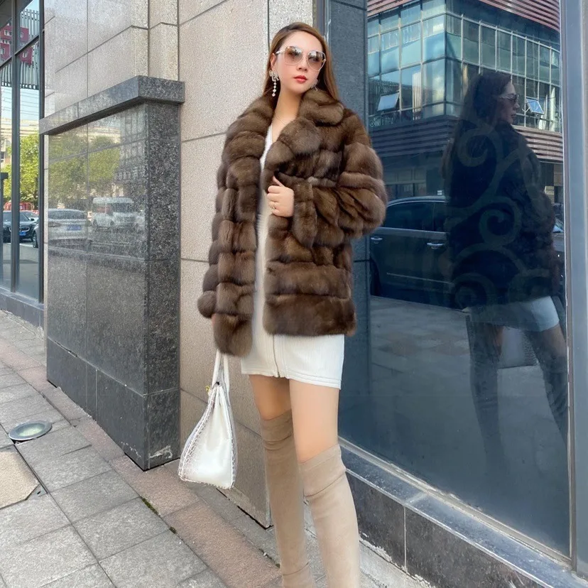 2023 New Haining Fur Coat Purple Sable Full Sky Star Suit Collar Imitation Fur Coat Women's Winter Luxury