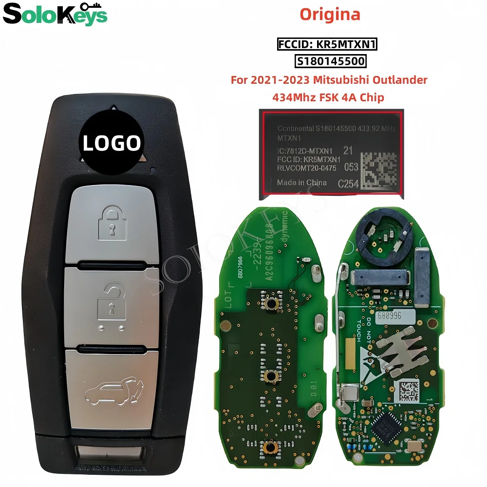 SOLOKEYS FCCID: KR5MTXN1 S180145500 Original For 2021-2023 Mitsubishi Outlander Smart Remote Key Fob 434Mhz 4A Chip With LOGO