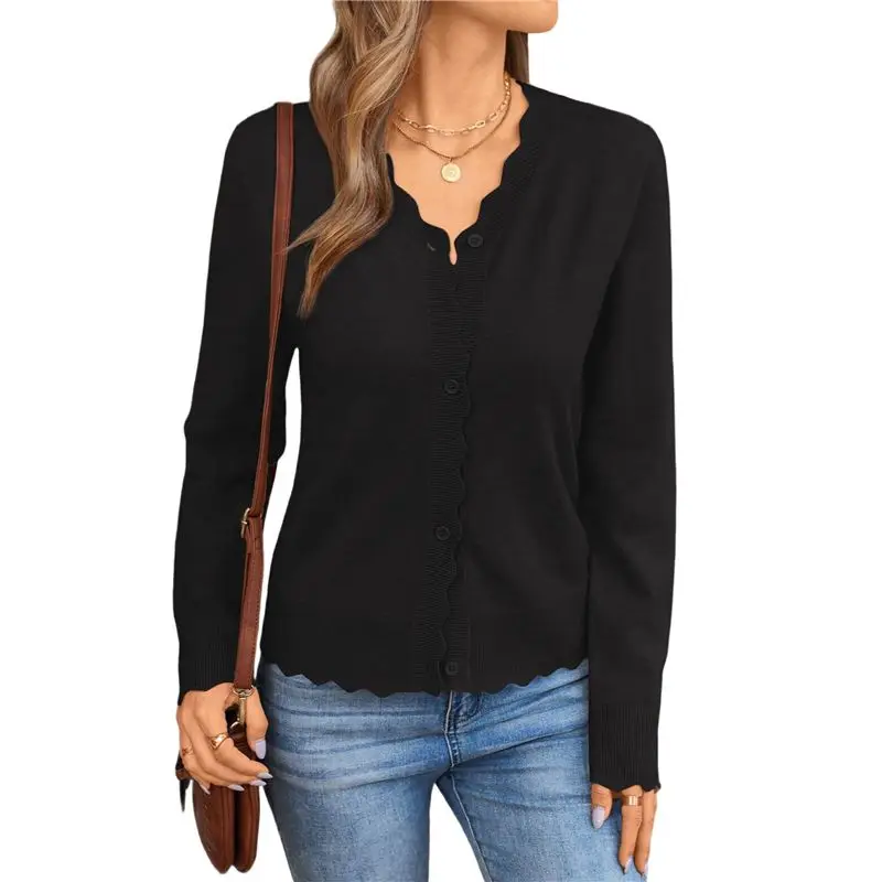 

ABRW-Женский кардиган, свитера с длинным рукавом, повседневный легкий осенний свитер на пуговицах с v-образным вырезом