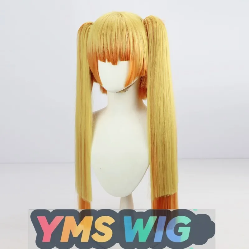 【YMS WIG】Demon Slayer: Kimetsu No Yaiba Zenitsu Agatsuma Parrucca cosplay femminile Capelli lunghi Doppia coda di cavallo