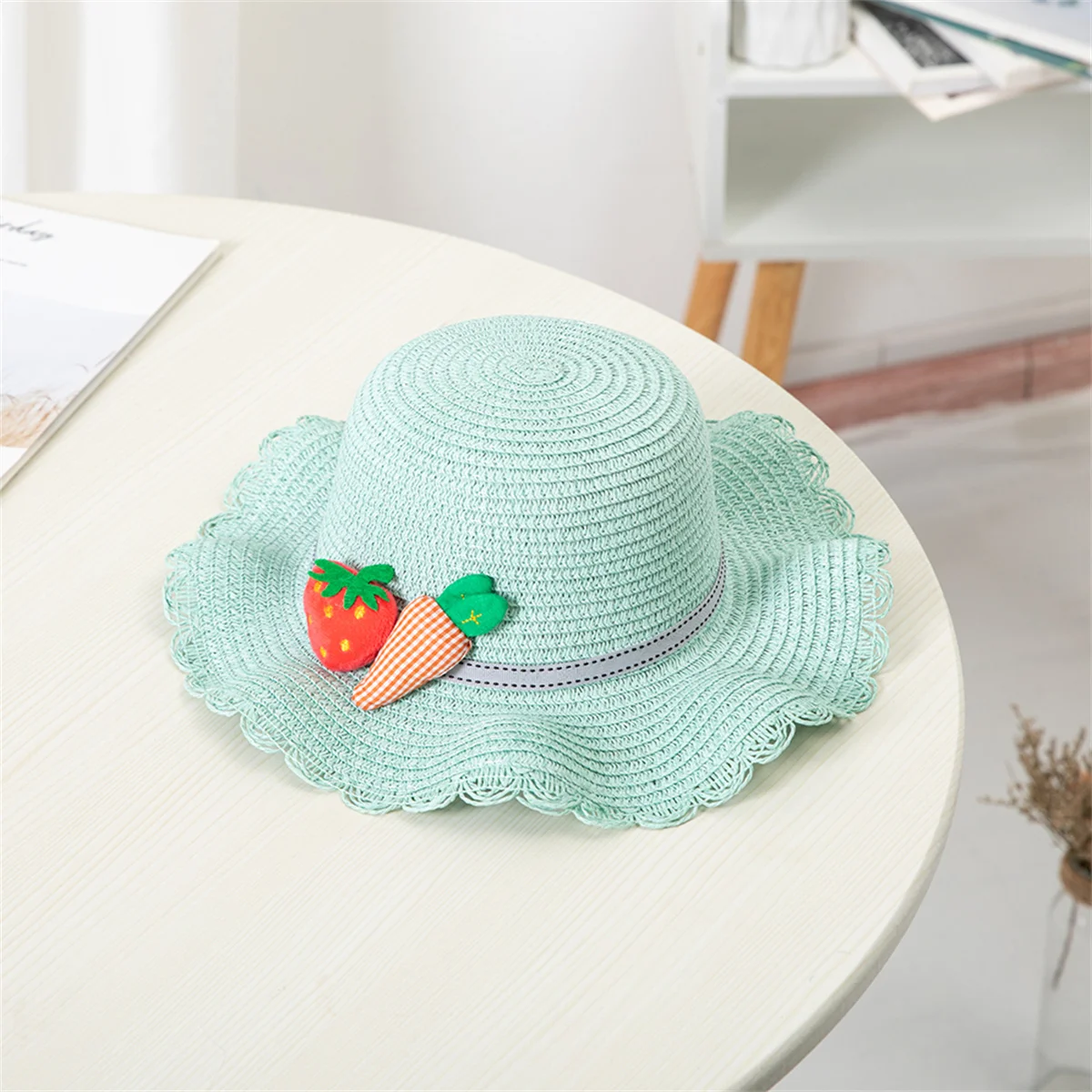 Outdoor Straw Hat Shoulder Bag Set Sun Caps Kids Girl Breathable Beach Hats Cherry Princess Seaside Panama Hat for Spring Summer