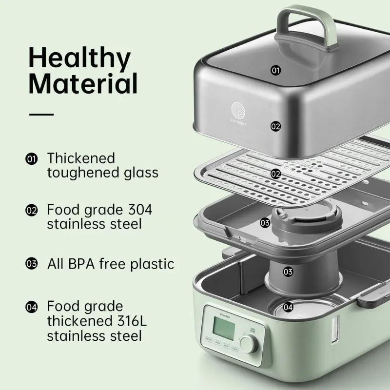 調理用電気蒸し器,手動モードのステンレス鋼蒸し器,2タイヤ,1500W, 14クォート,G67US-A503