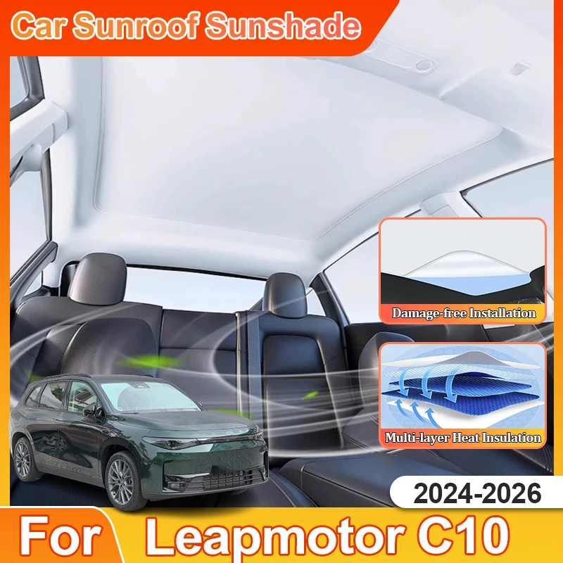 

For Leapmotor C10 2025 2026 2024 Car Roof Sunshade Electrostatic Adsorption Car Sunshade Sticker Silicone Anti UV Sunroof Cover