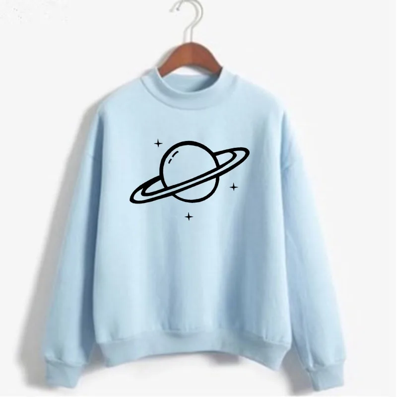 Sudadera con capucha de manga larga para mujer, suéter informal con estampado de Kpop, SATURN PLANET, cuello redondo, ropa de calle femenina