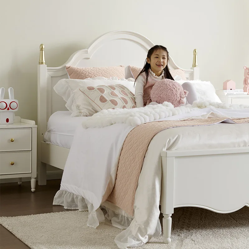 Children's bed girl princess bed bedroom white modern simple solid wood cloud bed girl child light luxury 1.2 meters 1.5
