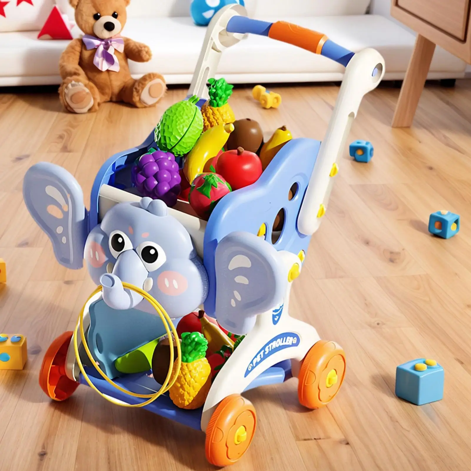 Kids Shopping Cart Baby Shopping Cart Toy Set Realistic Food Toy Set For 3 Years Boys Girls Kitchen Grocery Store Market Home