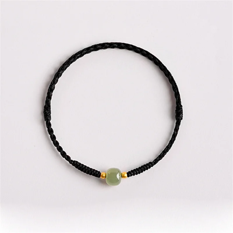 Handgemachte Größe anpassen Jade Perlen rot/schwarz Seil gewebt Liebhaber Armbänder Frauen Männer Glück Armband Schmuck – Detail 5