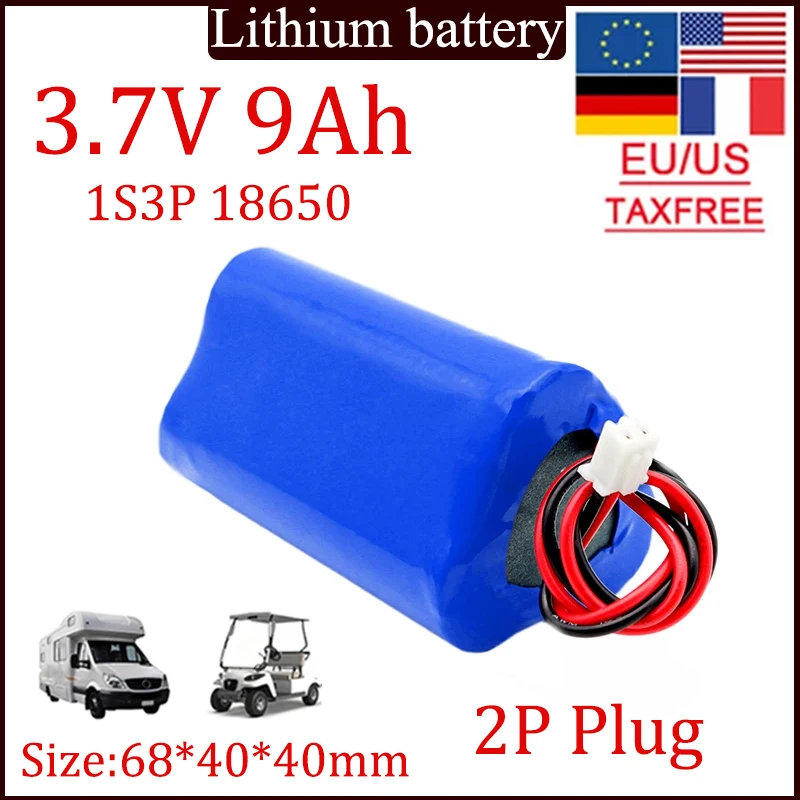 3.7V 9A 18650 lithium battery pack rechargeable battery 1S3P 9000mAh built-in BMS, bluetooth speaker, flashlight, GPS, toy