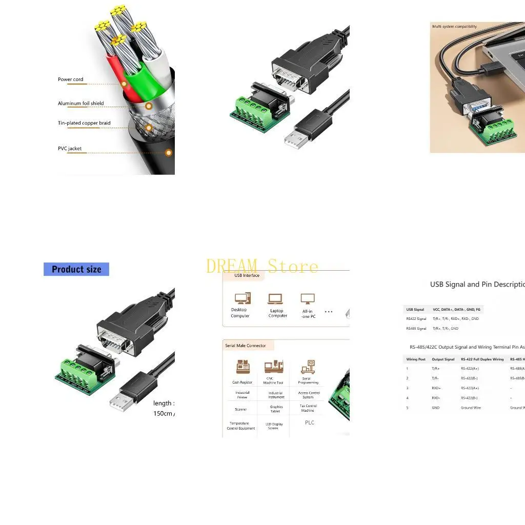 USB-A to 9-Pin Cable for RS422 and RS485 Communication FT232 Chipset Equipment Best Sale