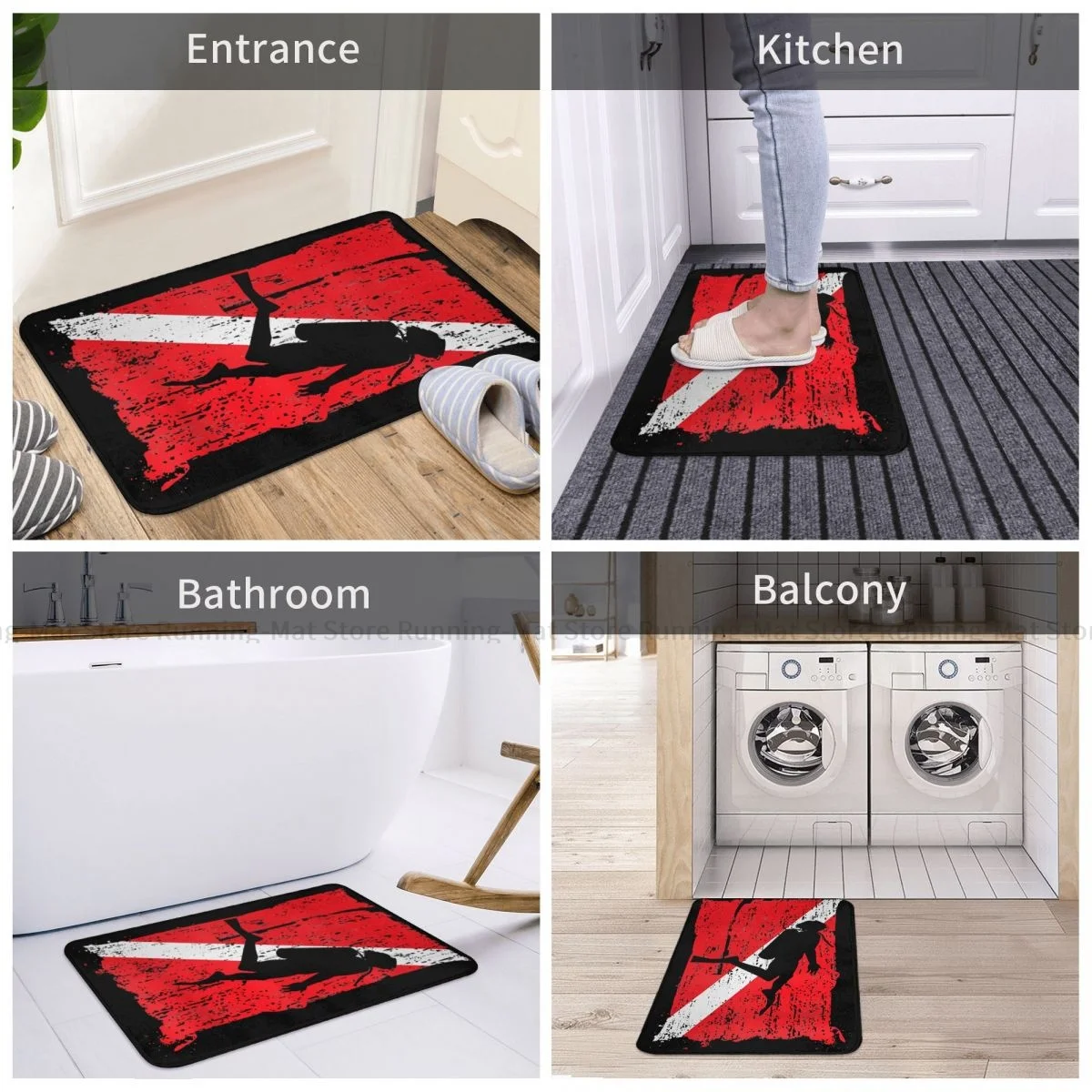 Diving Dive Anti-Slip Doormat Bath Mat Scuba Diving Flag Vintage Divers Balcony Carpet Entrance Door Rug Home Decor