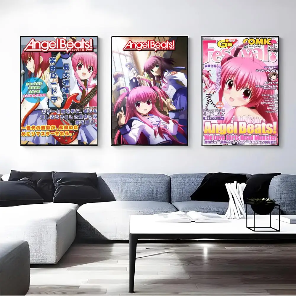 Anime A-Angel B-Beats! Poster Self-adhesive Art Waterproof Paper Sticker Coffee House Bar Room Wall Decor