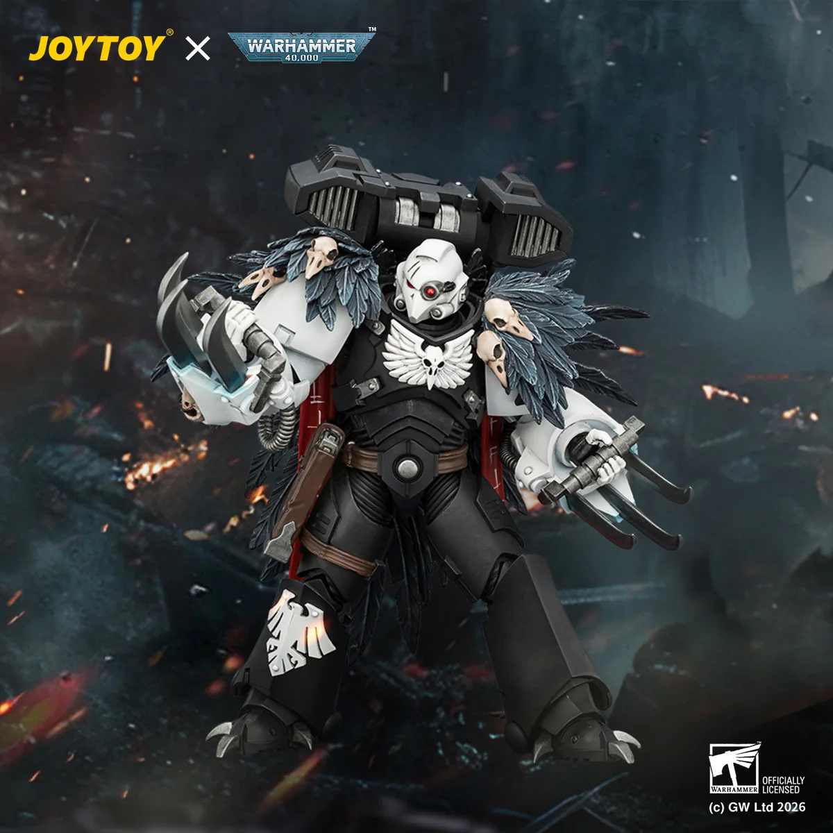 JOYTOY Warhammer 40k 1/18 Action Figures Raven Guard Chapter Master Aethon Shaan with Claws of Severax and Heavy Bolt Pistol