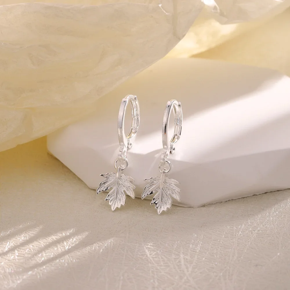 Silver Color Simple Sweet Maple Earrings for Women Elegant Stylish Leaf Earrings Party Birthday Jewelry Gift