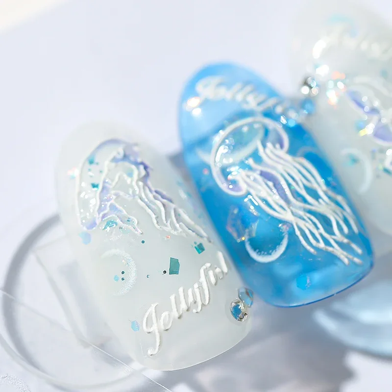 1 Stuk 5d Hoge Kwaliteit Witte Doorschijnende Kwallen Glitter Fragmenten Nail Stickers Art Stickers Ontwerp Nail Art Stickers