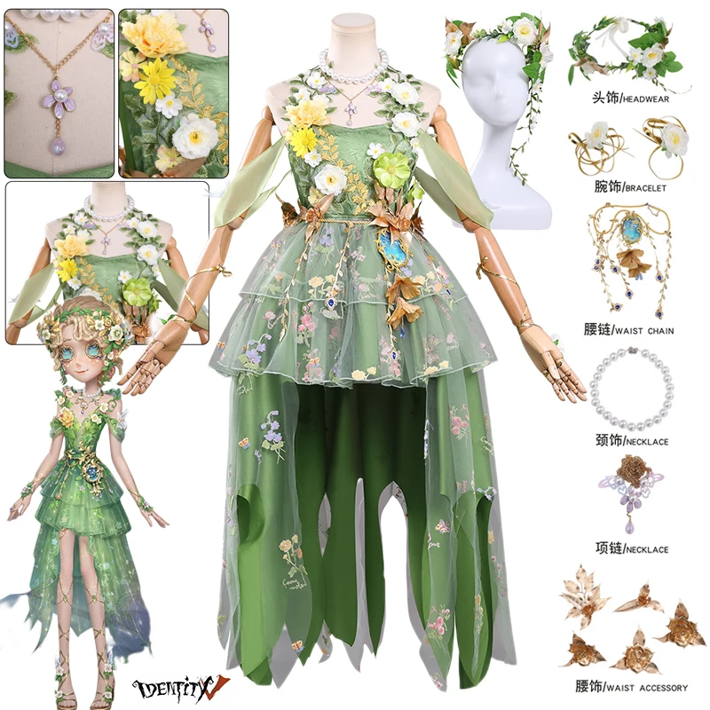 

Game Identity Ⅴ Emma Woods Gardener Cosplay Costume Eternal Summer Never Fades Green Fairy Dress Uniform Women Carnival Cos Suit