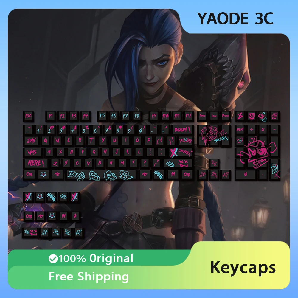 

Jinx Theme Keycaps Cherry Profile 123Keys Personal Graffiti Mechanical Keyboard PBT Five-Sided Thermal Sublimation PC Accessorie