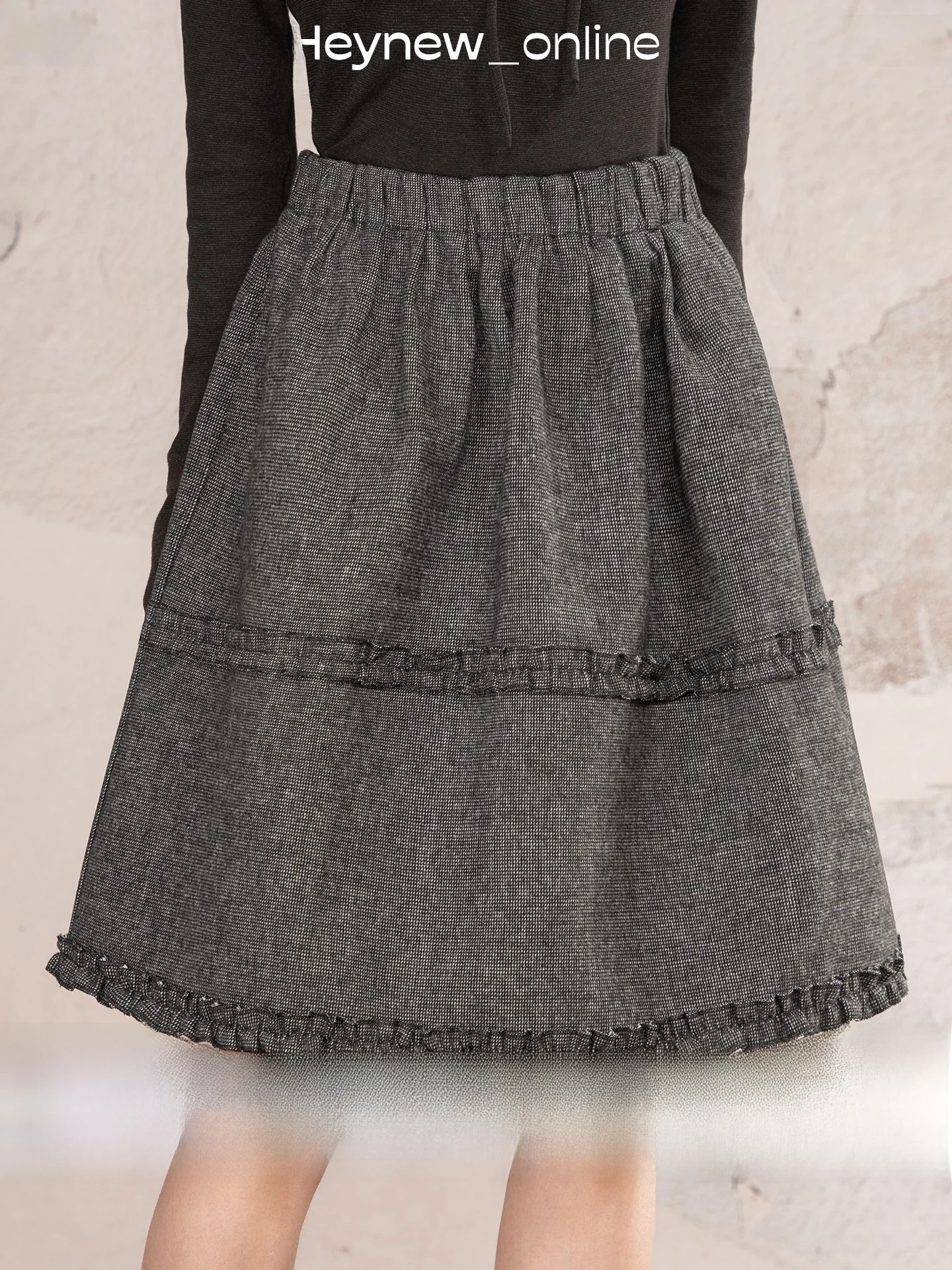 

Новая ретро-юбка Heynew из дерева и ткани с эластичным поясом, женская зимняя юбка с высокой талией, утягивающая, в студенческом стиле, с запахом, средней длины