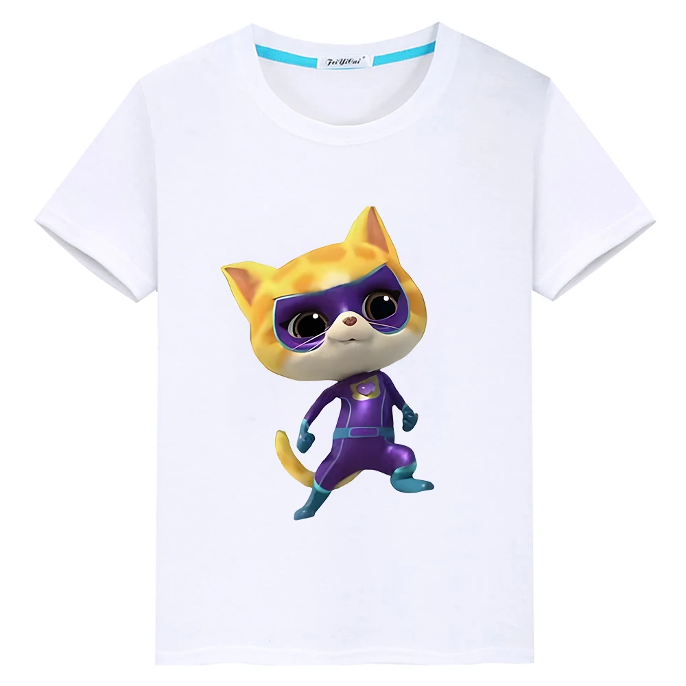 

Super Kitties Anime T-shirt 100%Cotton Short Print Tops y2k one piece Summer boy girls clothes Casual Cartoon Tees kids clothes