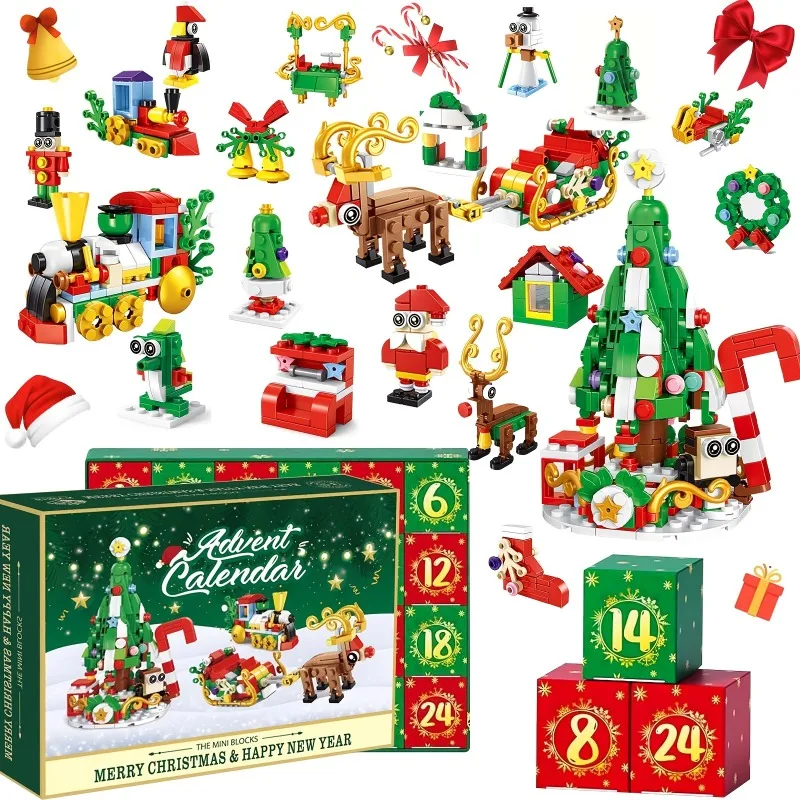 2024 Kerstcadeau Speelgoed Bouwsteen Adventskalender 24 Dagen Verrassing Countdown Feestelijke Set Familie Kerst Feestartikelen