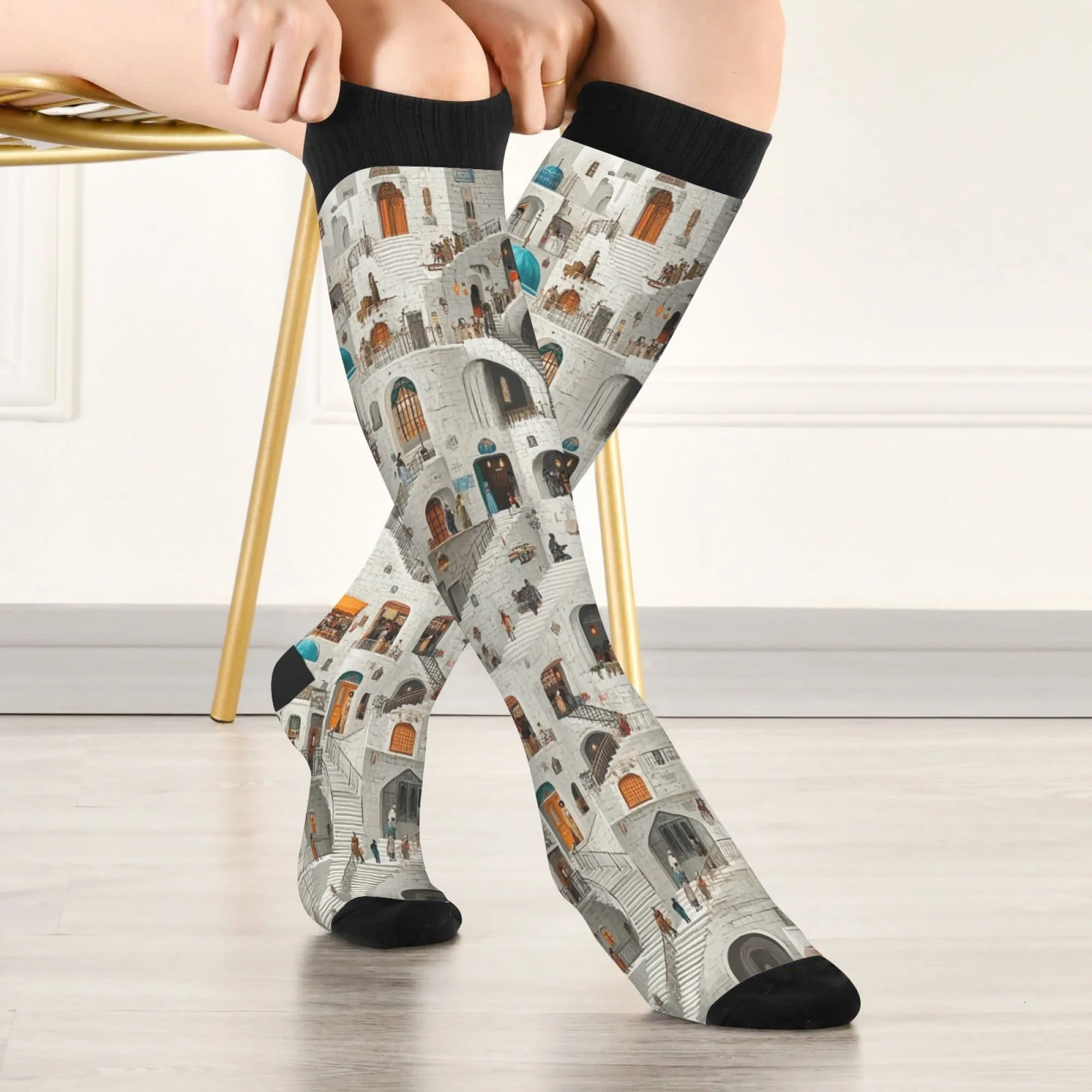 

A fantastical architectural scene Stockings Comfortable Warm Fashion Cute Women's Socks Harajuku Style Halloween Funny Sock Gift