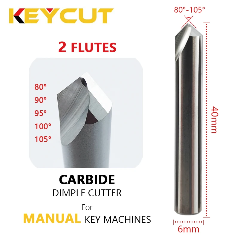 KEYCUT Dimple Cutter Carbide 2 Flutes for Vertical Manual Key Copy Machines Locksmith Tools End Mill Cutter 80° 90° 100° 105°